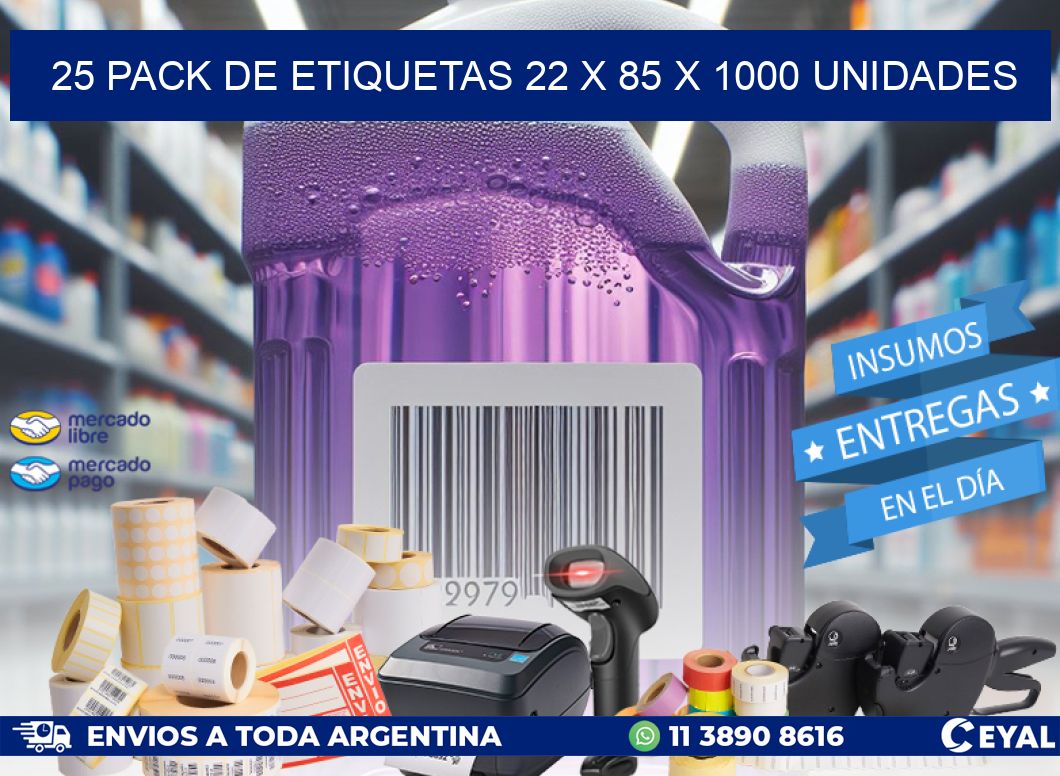 25 PACK DE ETIQUETAS 22 x 85 X 1000 UNIDADES