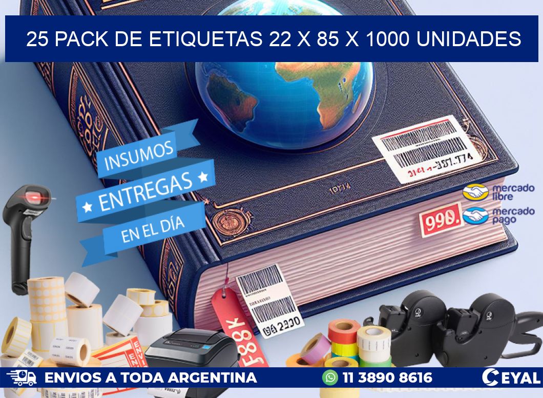 25 PACK DE ETIQUETAS 22 x 85 X 1000 UNIDADES