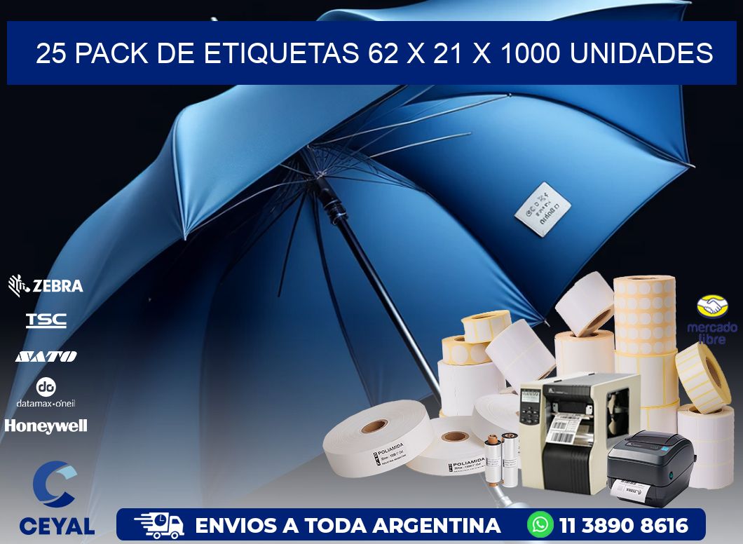 25 PACK DE ETIQUETAS 62 x 21 X 1000 UNIDADES