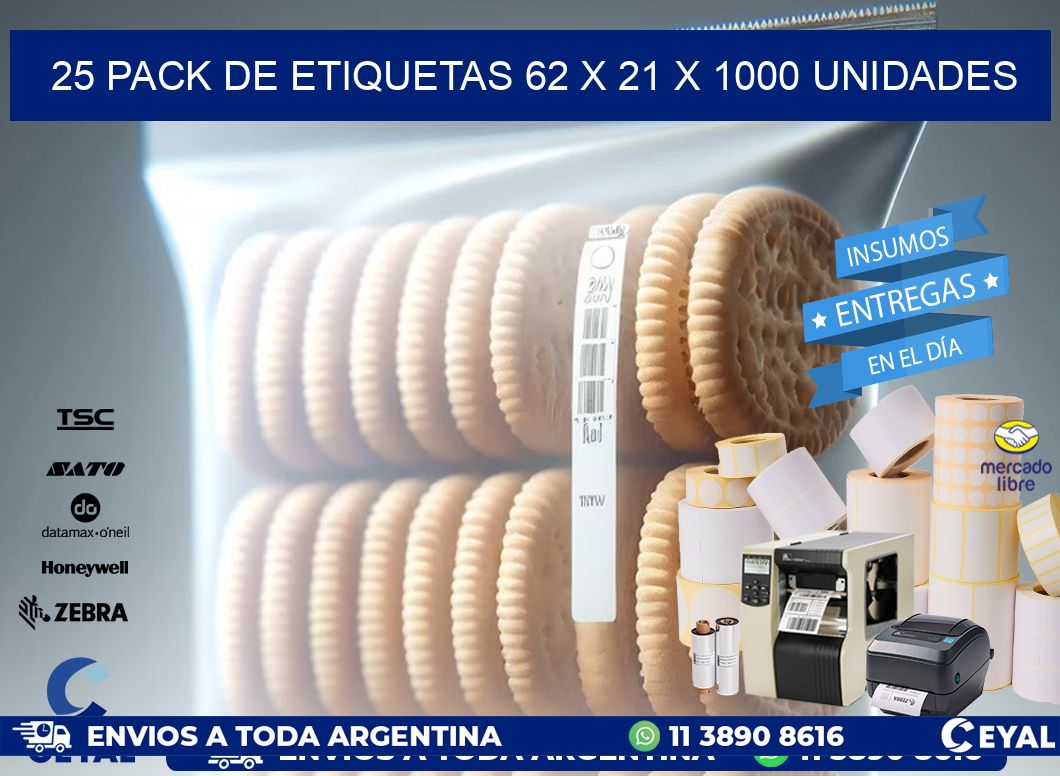 25 PACK DE ETIQUETAS 62 x 21 X 1000 UNIDADES