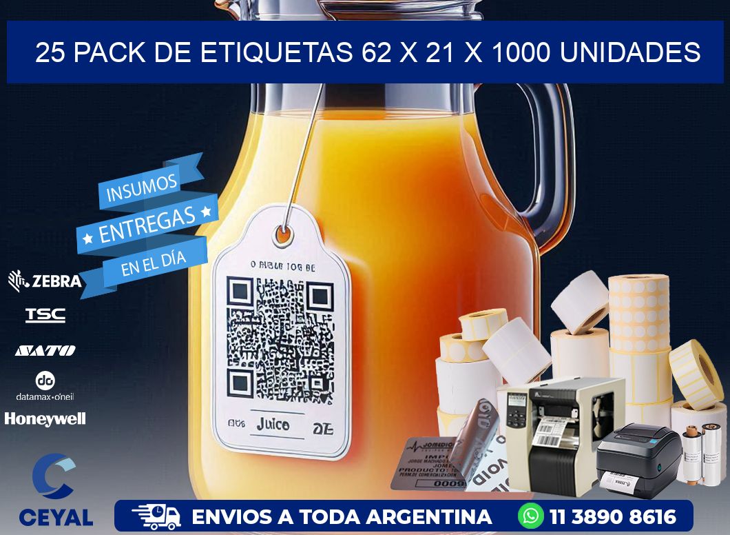 25 PACK DE ETIQUETAS 62 x 21 X 1000 UNIDADES