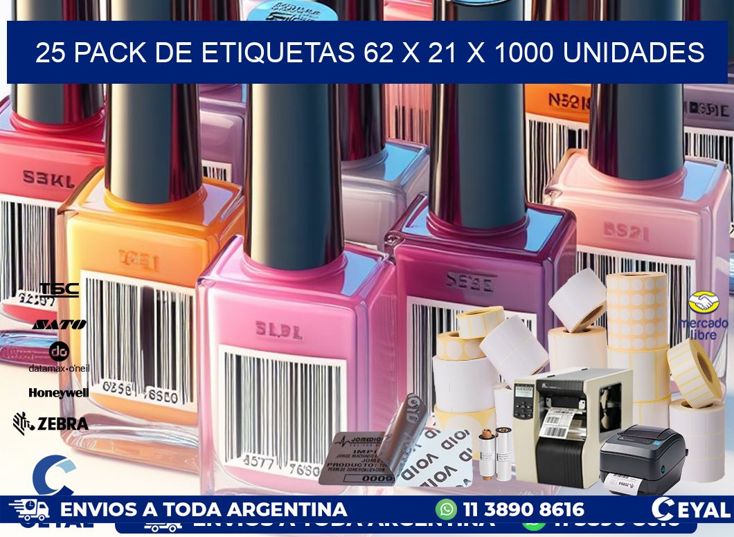 25 PACK DE ETIQUETAS 62 x 21 X 1000 UNIDADES