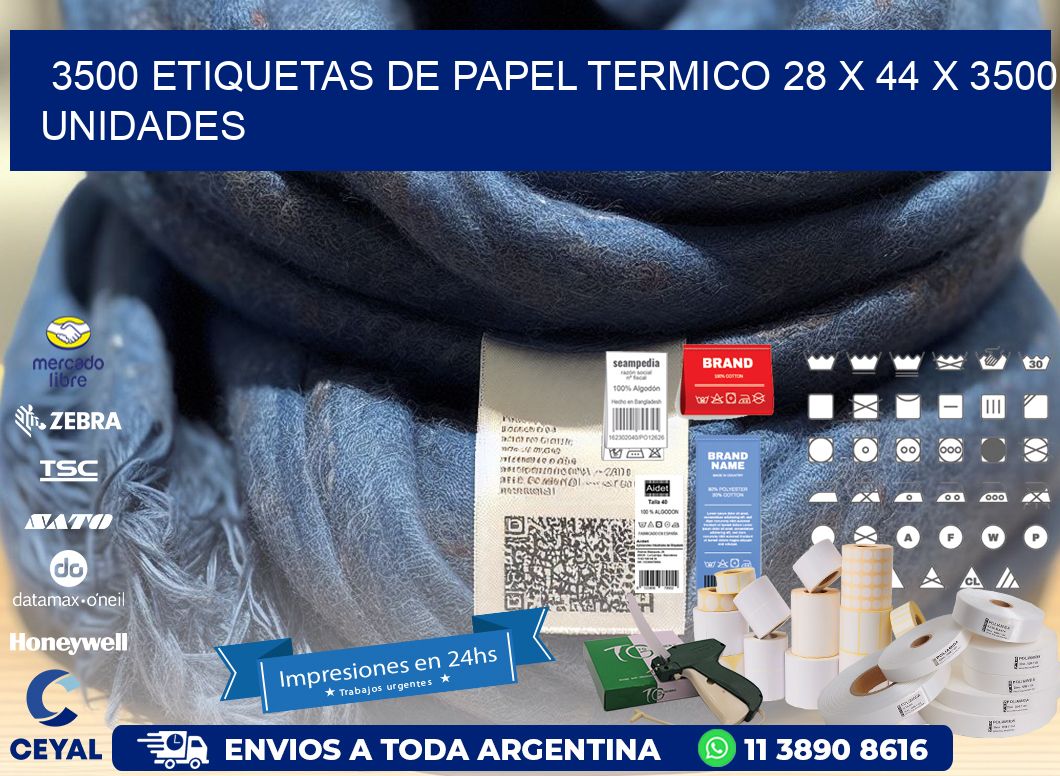 3500 ETIQUETAS DE PAPEL TERMICO 28 x 44 X 3500 UNIDADES