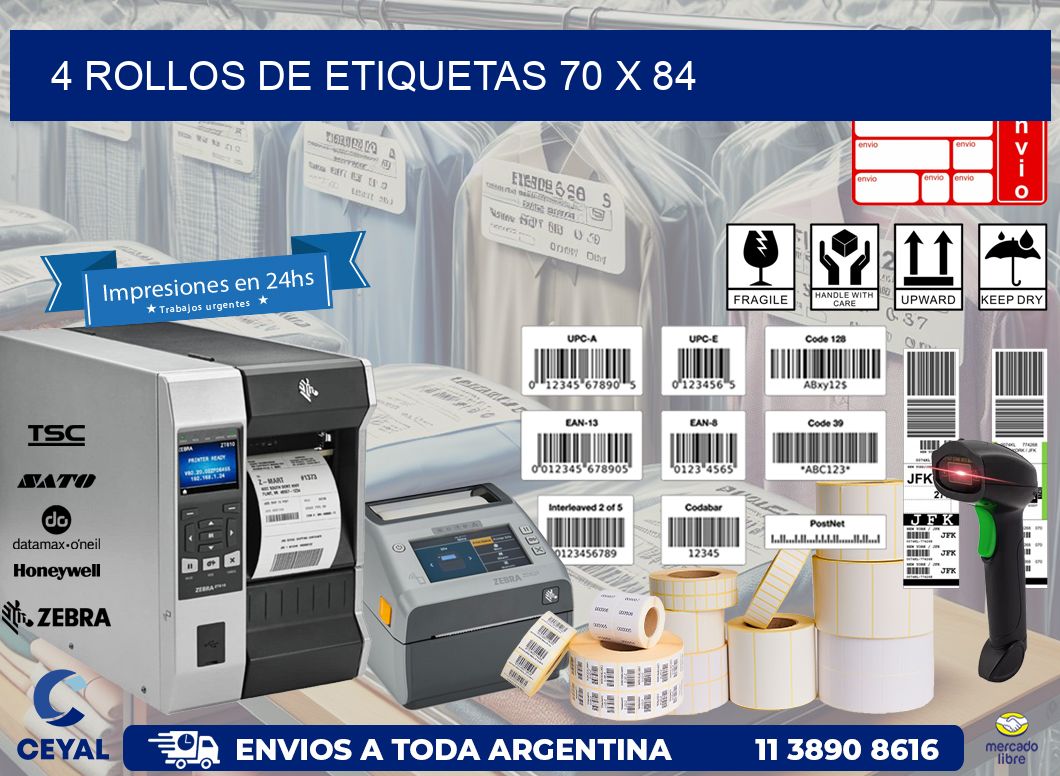 4 ROLLOS DE ETIQUETAS 70 x 84