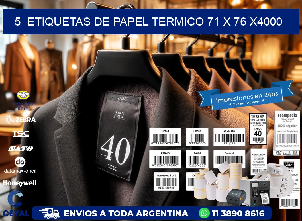 5  ETIQUETAS DE PAPEL TERMICO 71 x 76 X4000