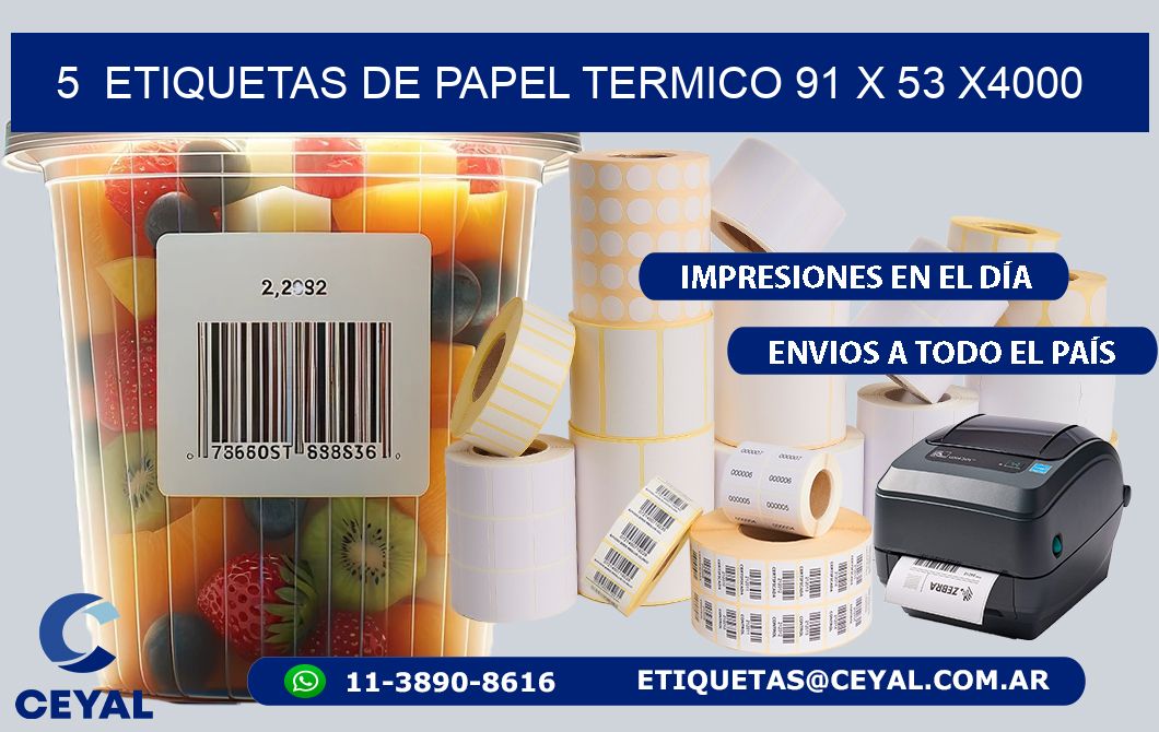 5  ETIQUETAS DE PAPEL TERMICO 91 x 53 X4000