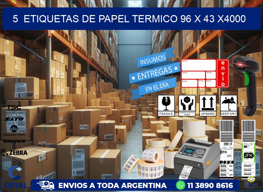 5  ETIQUETAS DE PAPEL TERMICO 96 x 43 X4000