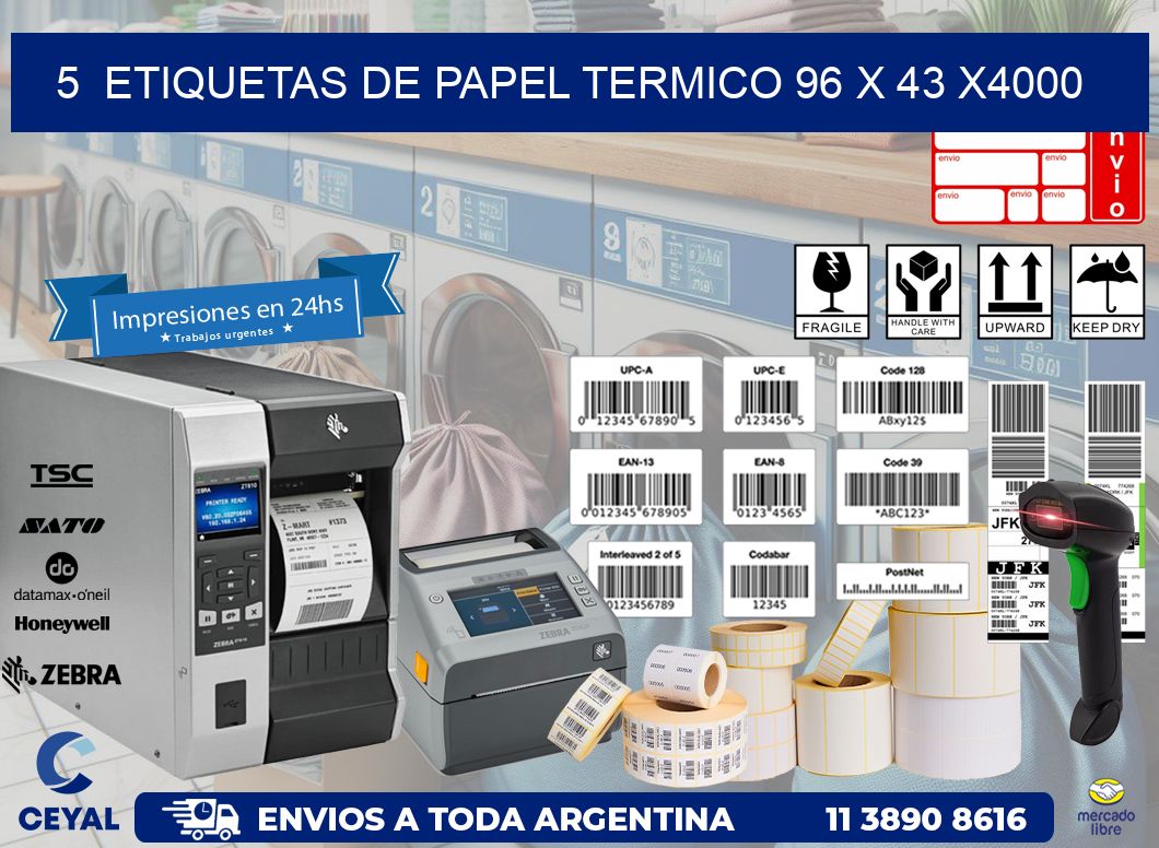 5  ETIQUETAS DE PAPEL TERMICO 96 x 43 X4000