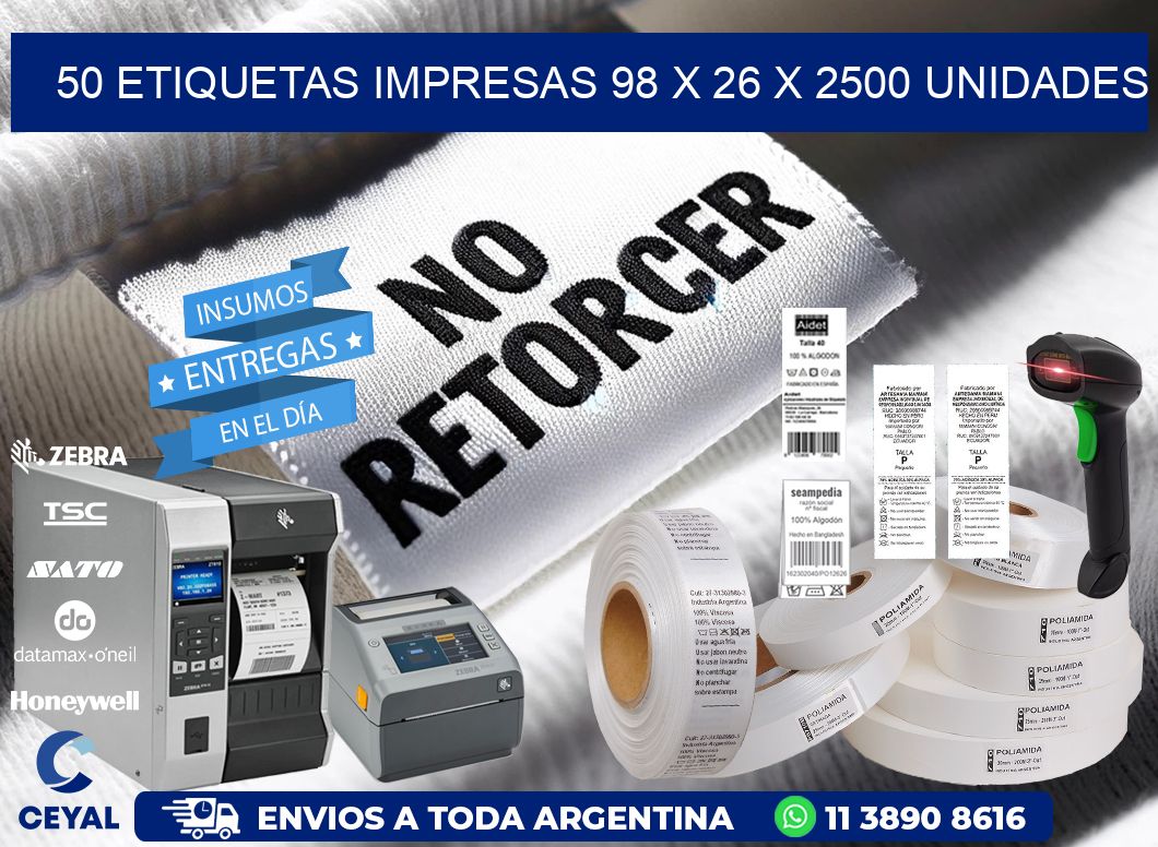 50 ETIQUETAS IMPRESAS 98 x 26 X 2500 UNIDADES