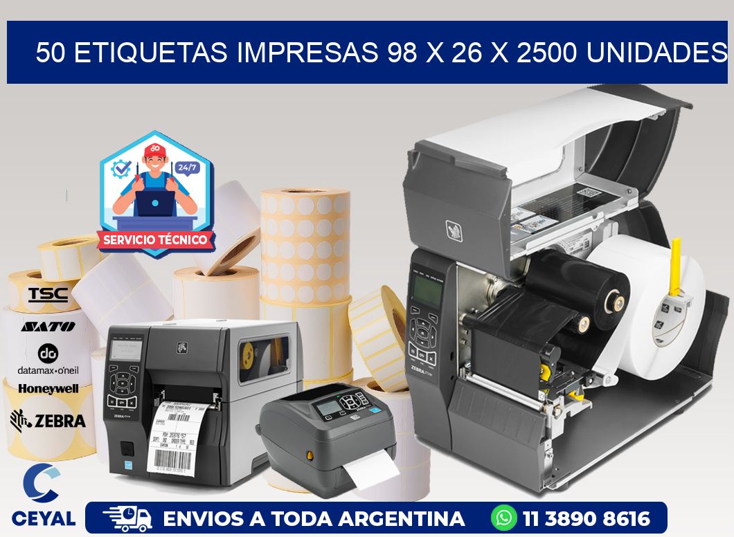 50 ETIQUETAS IMPRESAS 98 x 26 X 2500 UNIDADES