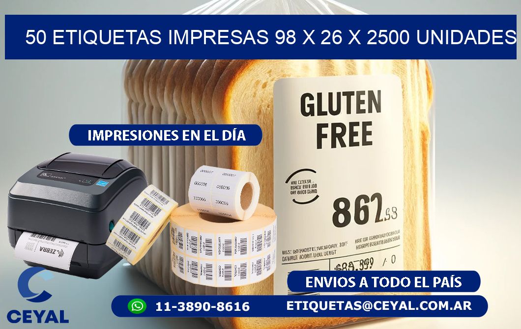 50 ETIQUETAS IMPRESAS 98 x 26 X 2500 UNIDADES