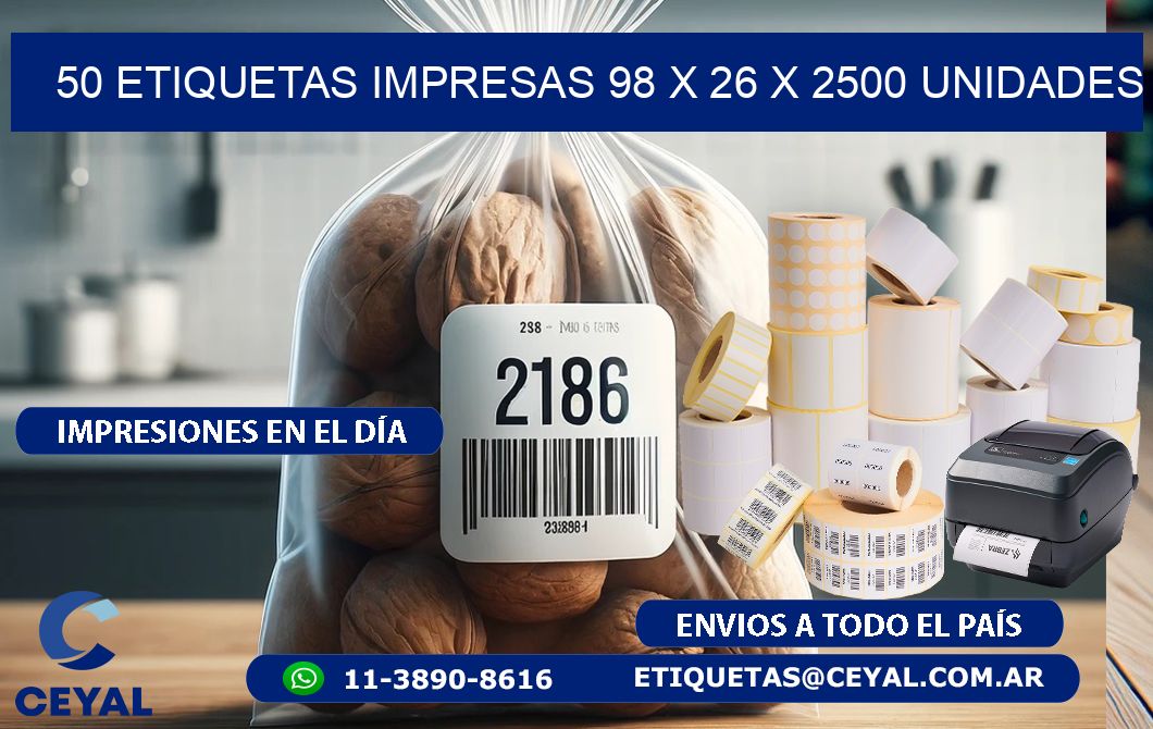 50 ETIQUETAS IMPRESAS 98 x 26 X 2500 UNIDADES