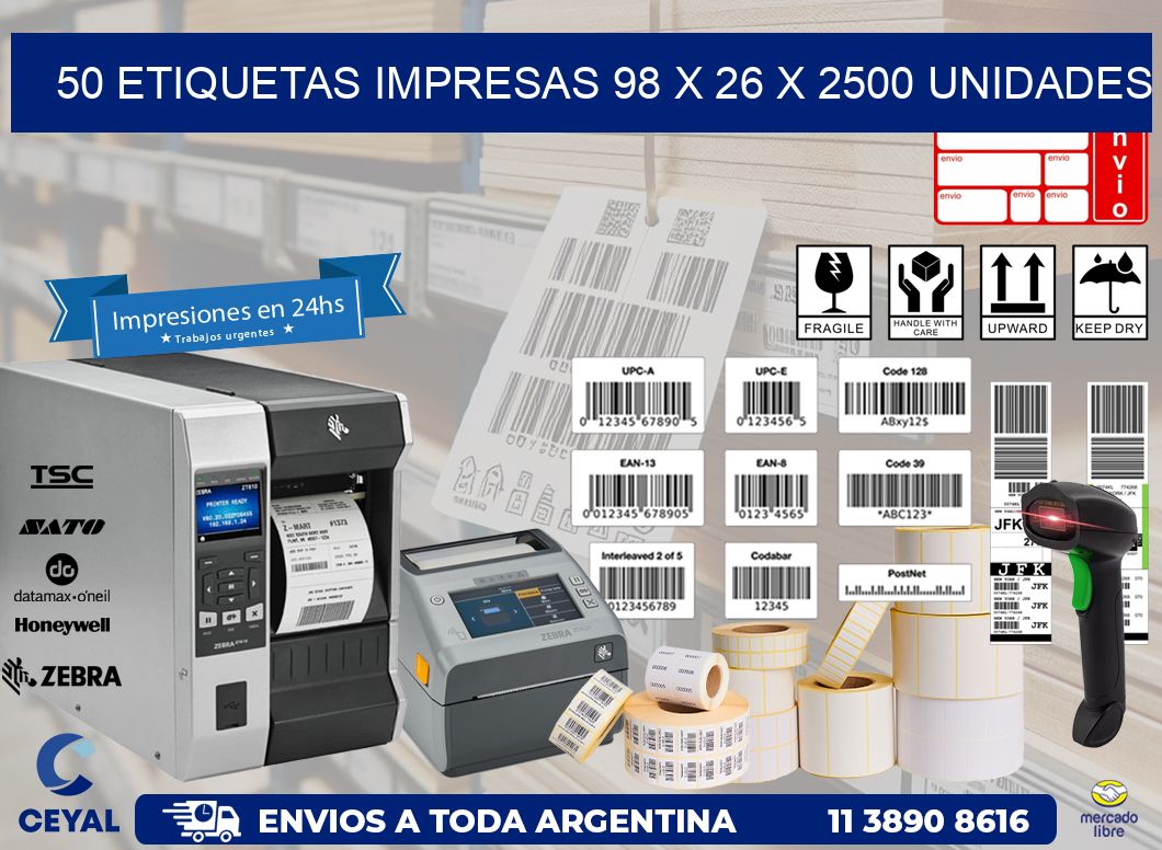 50 ETIQUETAS IMPRESAS 98 x 26 X 2500 UNIDADES