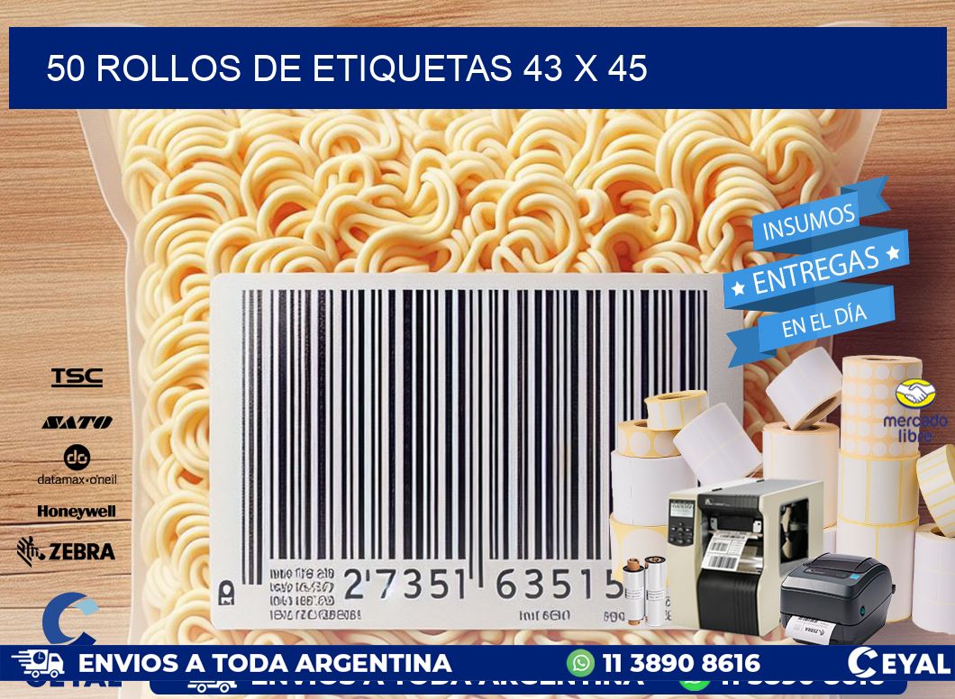 50 ROLLOS DE ETIQUETAS 43 x 45