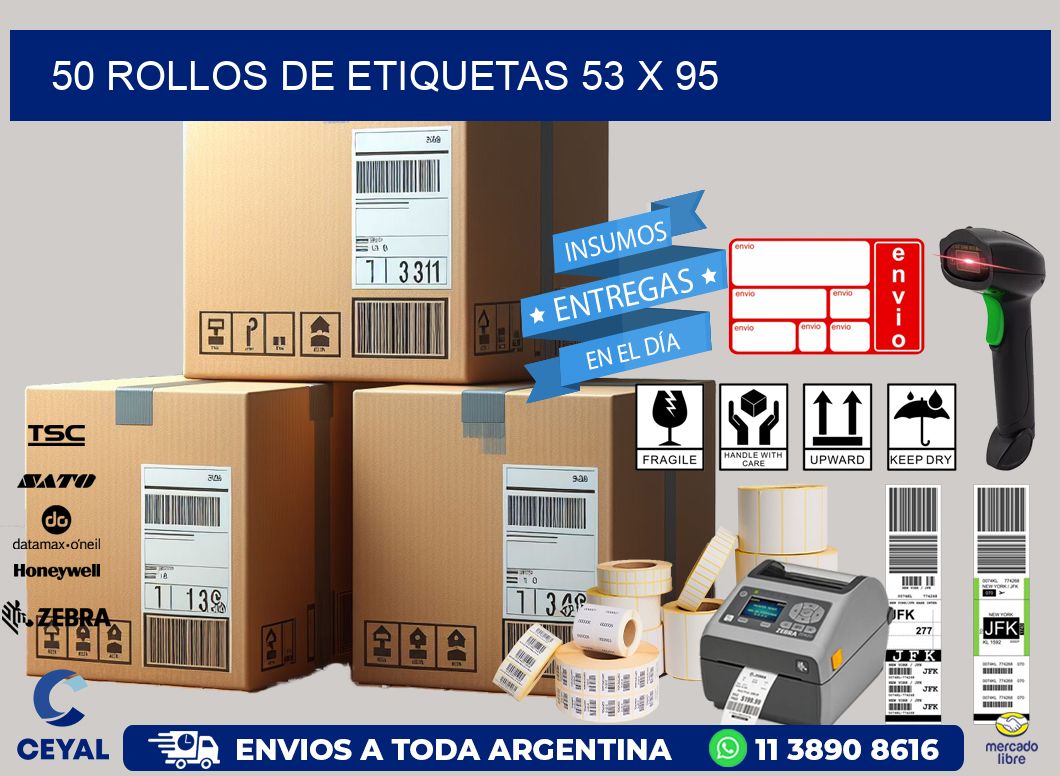 50 ROLLOS DE ETIQUETAS 53 x 95