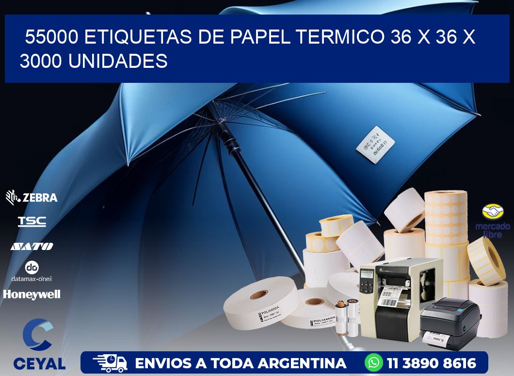 55000 ETIQUETAS DE PAPEL TERMICO 36 x 36 X 3000 UNIDADES