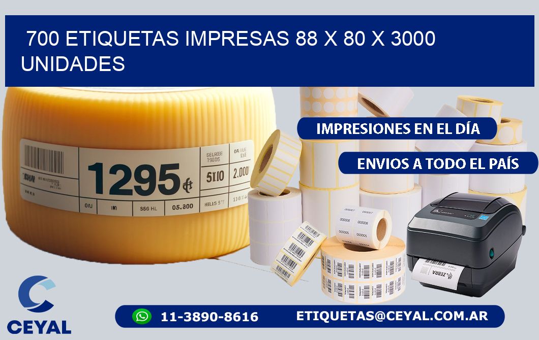 700 ETIQUETAS IMPRESAS 88 x 80 X 3000 UNIDADES