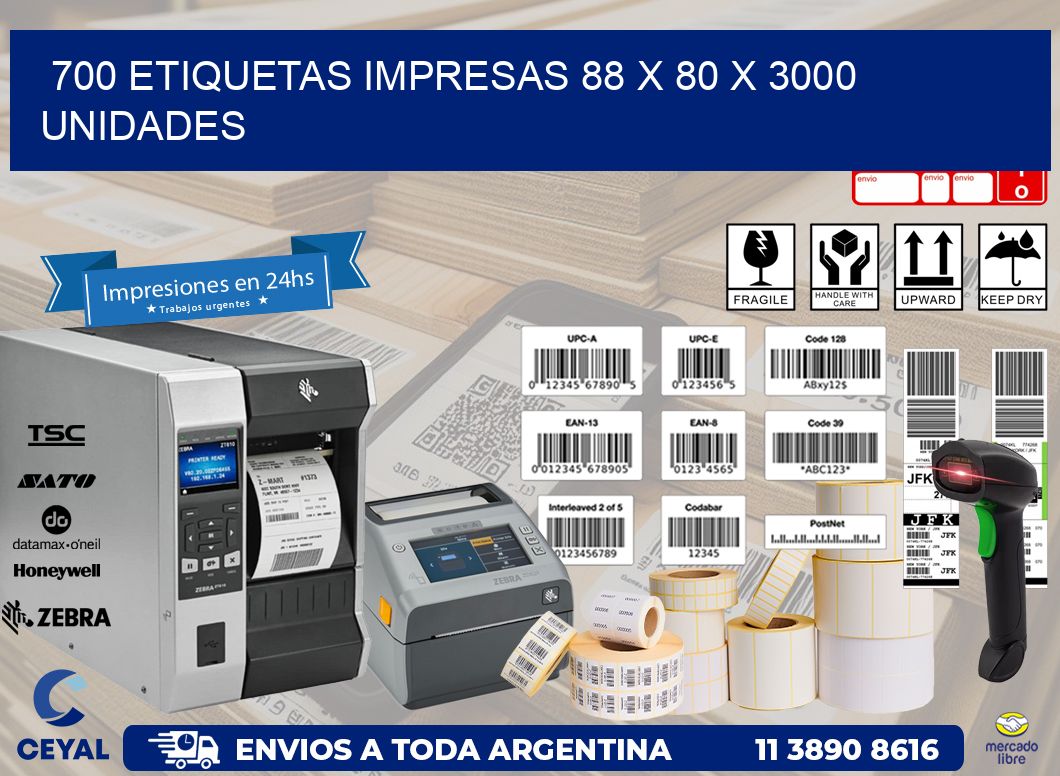 700 ETIQUETAS IMPRESAS 88 x 80 X 3000 UNIDADES