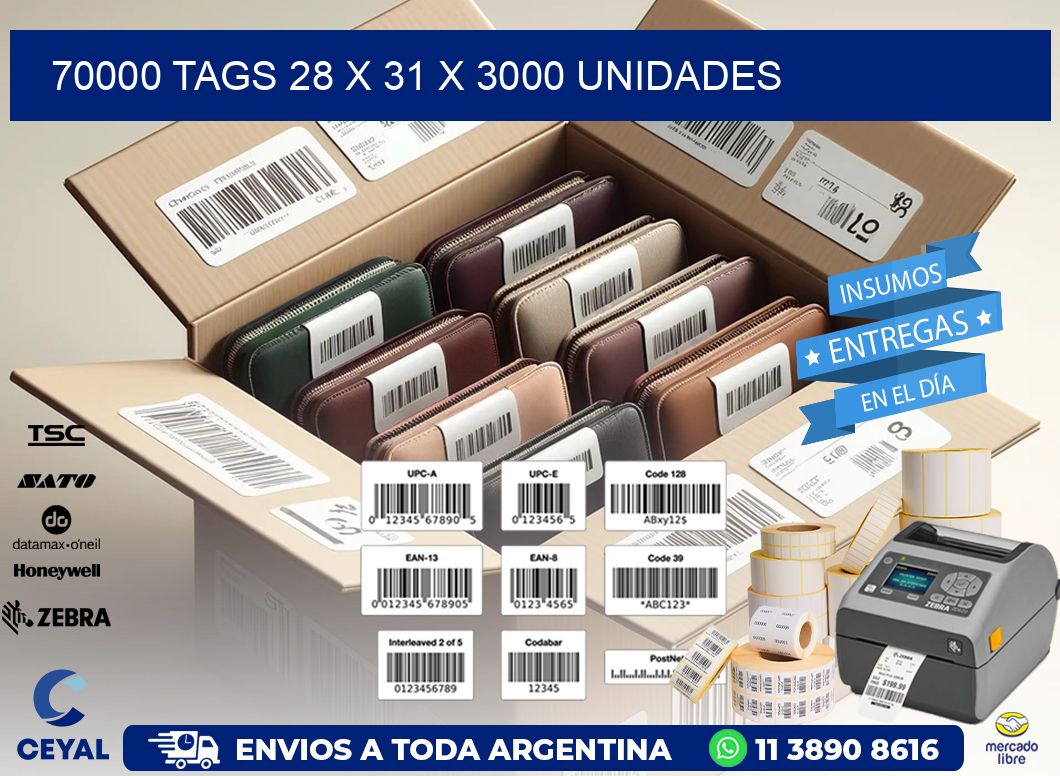 70000 TAGS 28 x 31 X 3000 UNIDADES