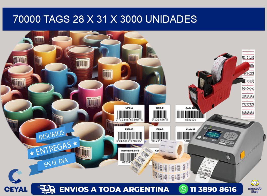 70000 TAGS 28 x 31 X 3000 UNIDADES