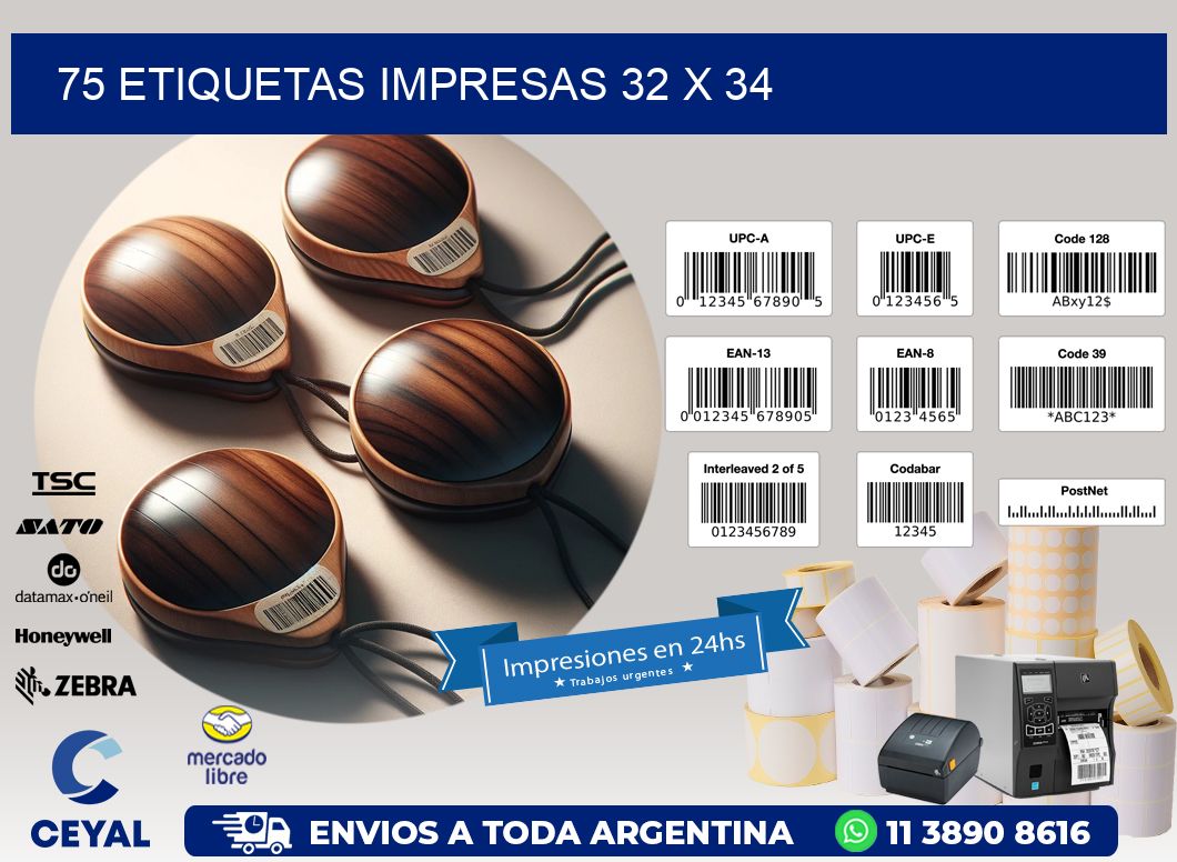 75 ETIQUETAS IMPRESAS 32 x 34