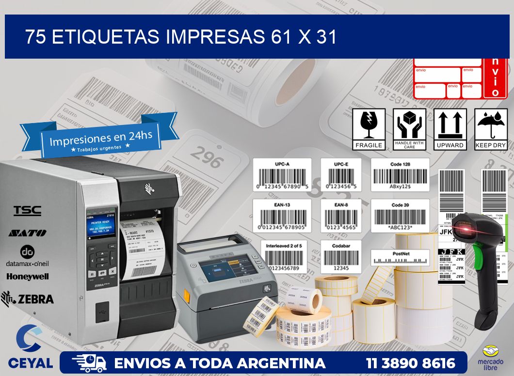 75 ETIQUETAS IMPRESAS 61 x 31