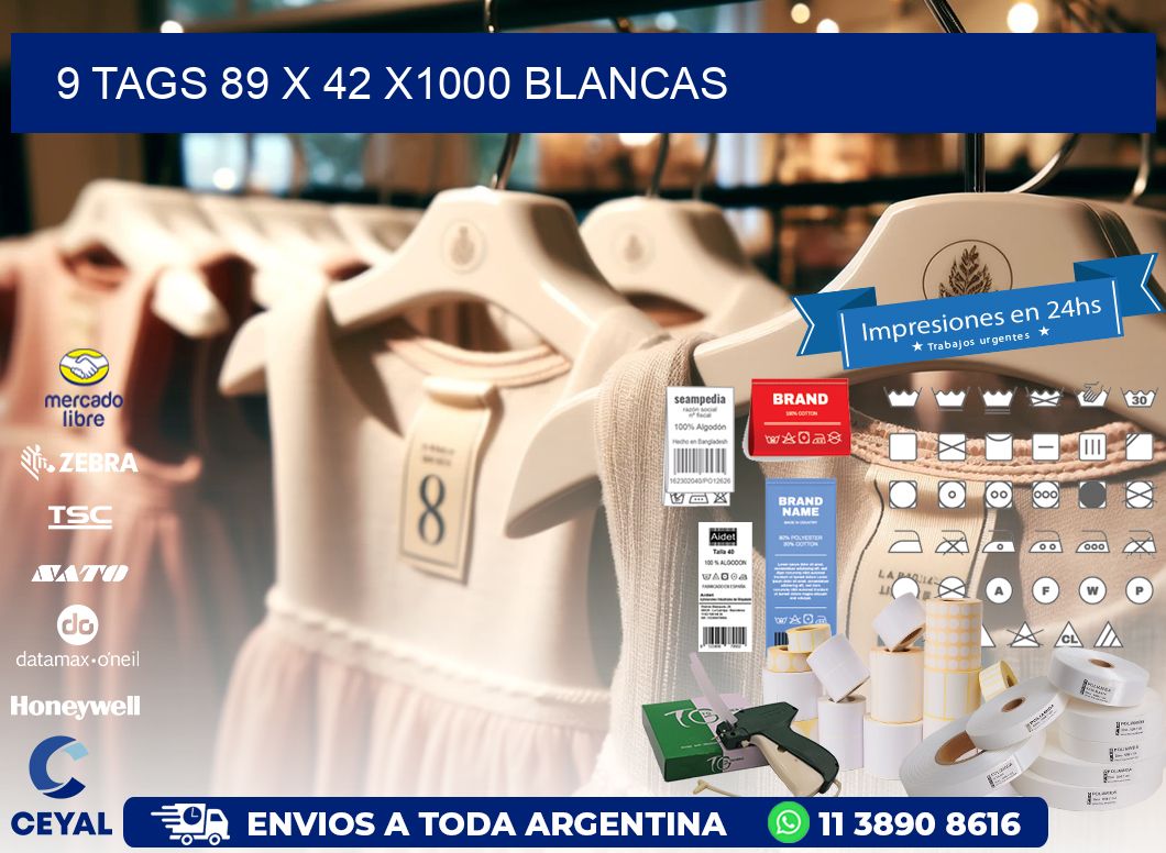 9 TAGS 89 x 42 X1000 BLANCAS