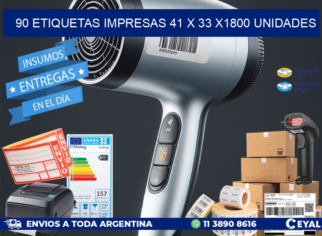 90 ETIQUETAS IMPRESAS 41 x 33 X1800 UNIDADES