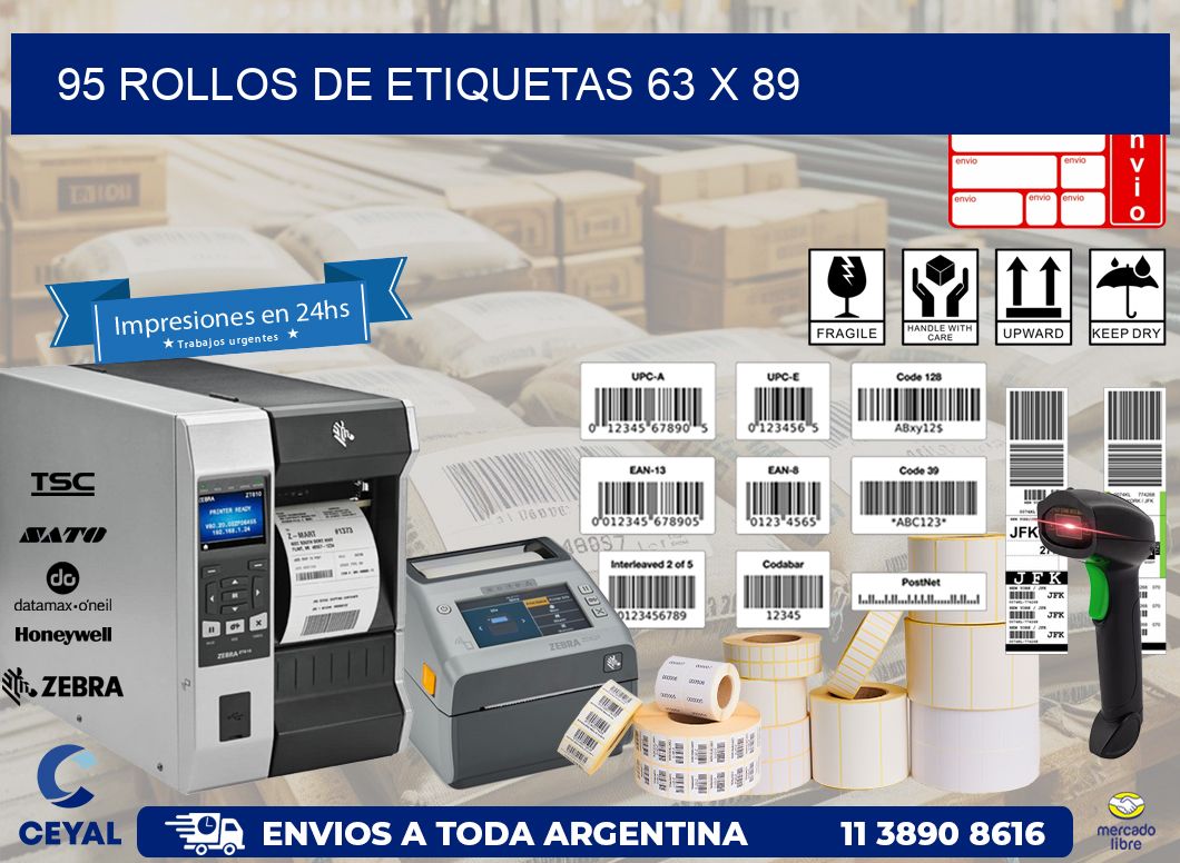 95 ROLLOS DE ETIQUETAS 63 x 89