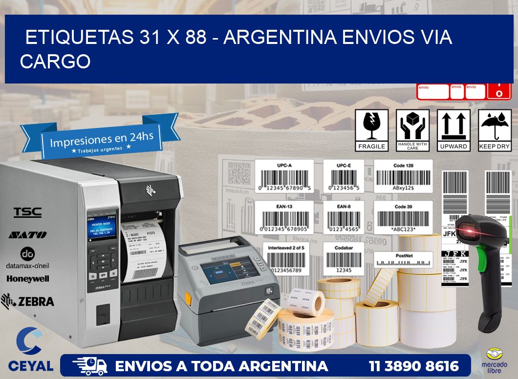 ETIQUETAS 31 x 88 – ARGENTINA ENVIOS VIA CARGO