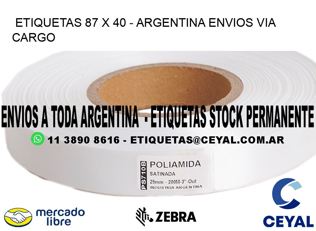 ETIQUETAS 87 x 40 - ARGENTINA ENVIOS VIA CARGO