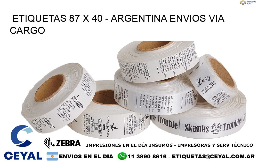 ETIQUETAS 87 x 40 - ARGENTINA ENVIOS VIA CARGO