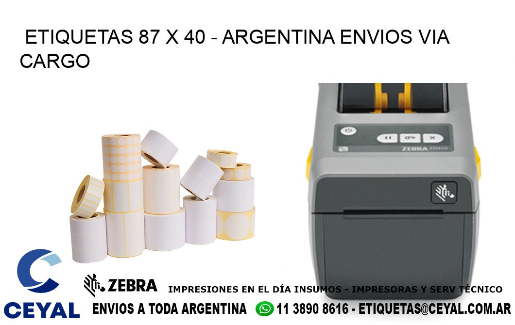 ETIQUETAS 87 x 40 - ARGENTINA ENVIOS VIA CARGO