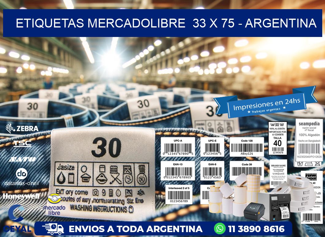 ETIQUETAS MERCADOLIBRE  33 x 75 - ARGENTINA