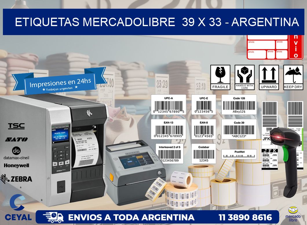ETIQUETAS MERCADOLIBRE  39 x 33 - ARGENTINA