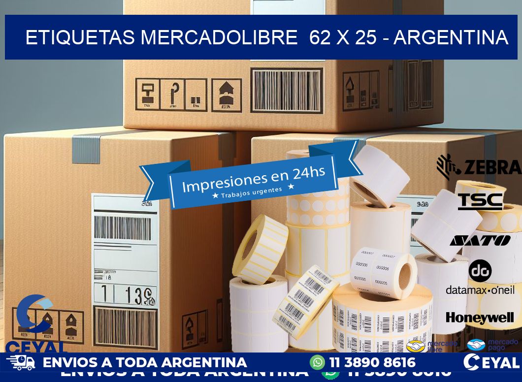 ETIQUETAS MERCADOLIBRE  62 x 25 - ARGENTINA
