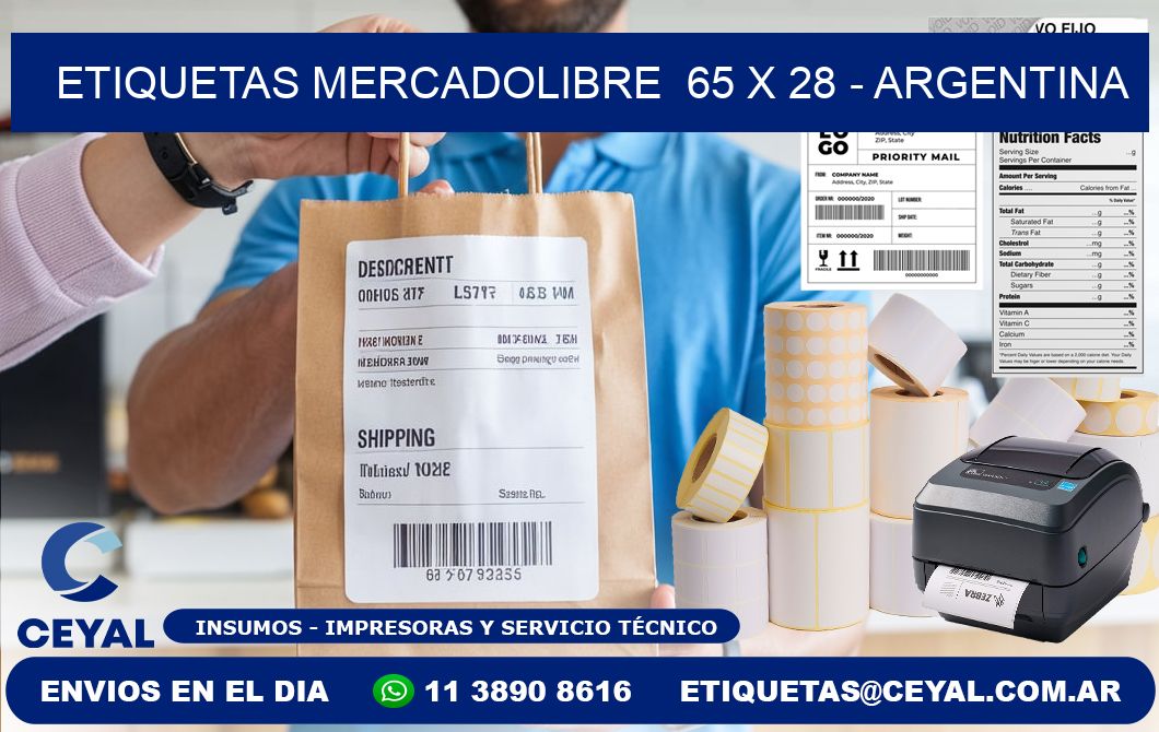 ETIQUETAS MERCADOLIBRE  65 x 28 - ARGENTINA