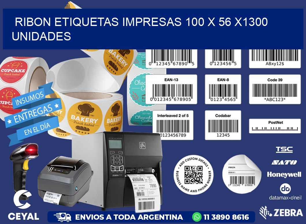 RIBON ETIQUETAS IMPRESAS 100 x 56 X1300 UNIDADES