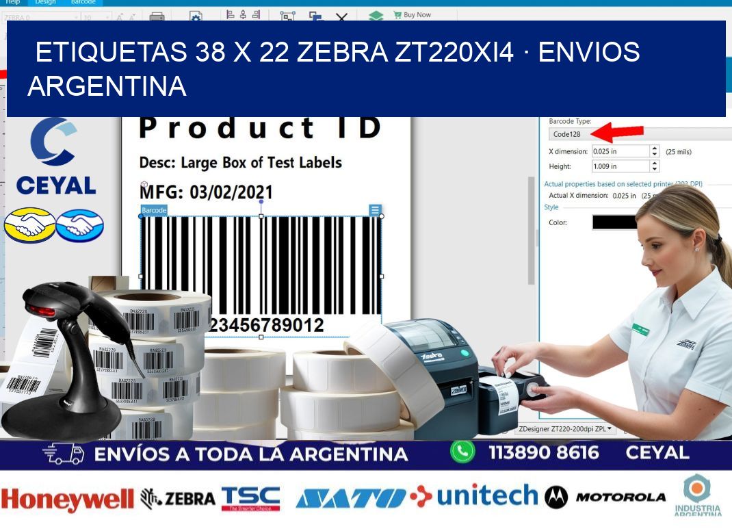ETIQUETAS 38 x 22 ZEBRA ZT220Xi4 · ENVIOS ARGENTINA
