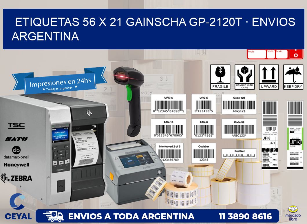 ETIQUETAS 56 x 21 GAINSCHA GP-2120T · ENVIOS ARGENTINA