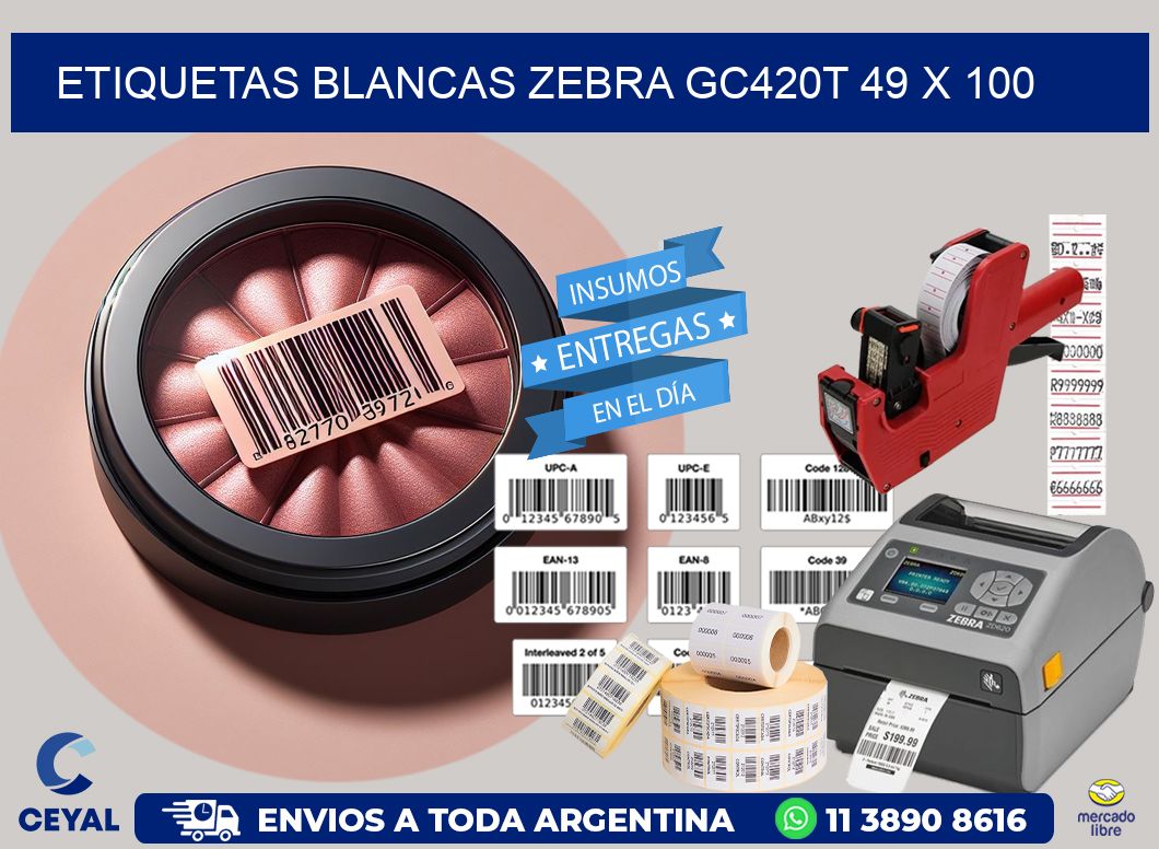 ETIQUETAS BLANCAS ZEBRA GC420T 49 x 100