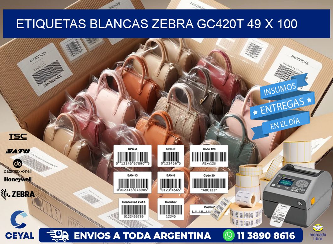 ETIQUETAS BLANCAS ZEBRA GC420T 49 x 100