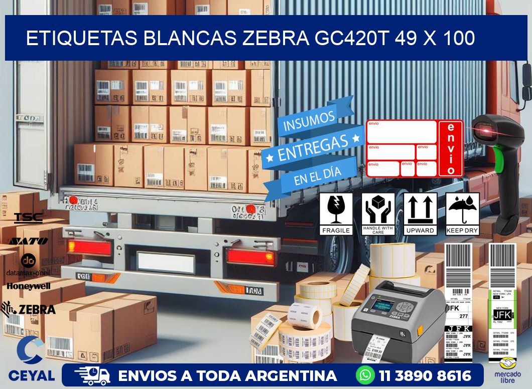 ETIQUETAS BLANCAS ZEBRA GC420T 49 x 100