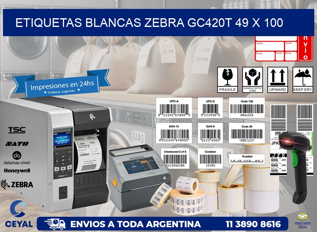 ETIQUETAS BLANCAS ZEBRA GC420T 49 x 100