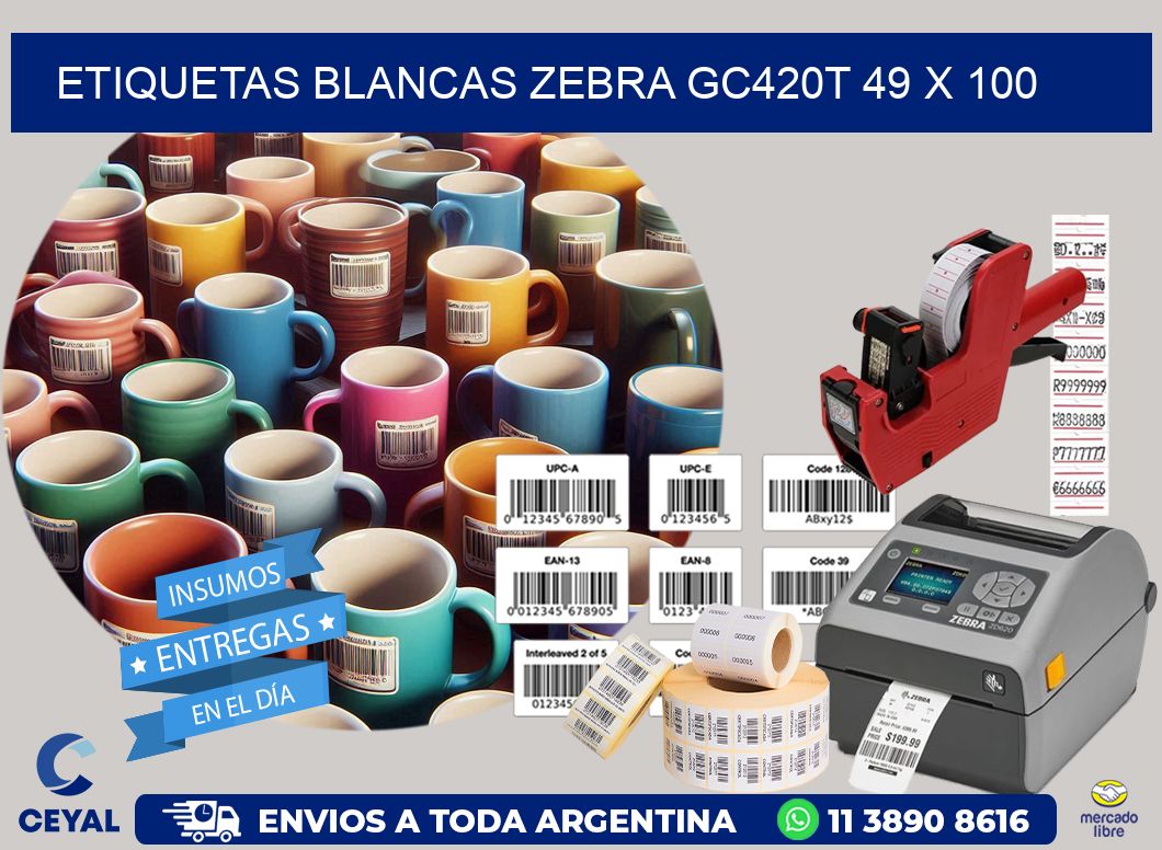 ETIQUETAS BLANCAS ZEBRA GC420T 49 x 100