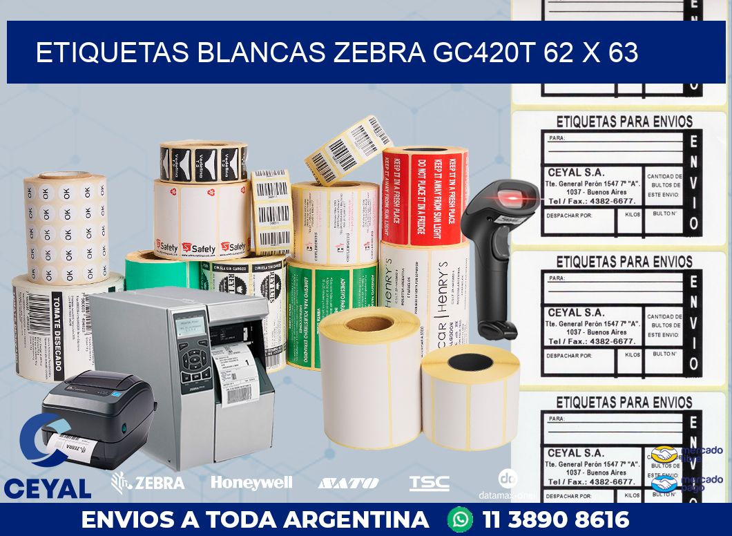 ETIQUETAS BLANCAS ZEBRA GC420T 62 x 63