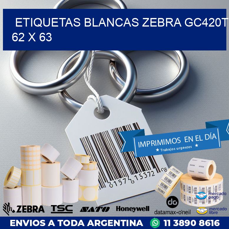 ETIQUETAS BLANCAS ZEBRA GC420T 62 x 63