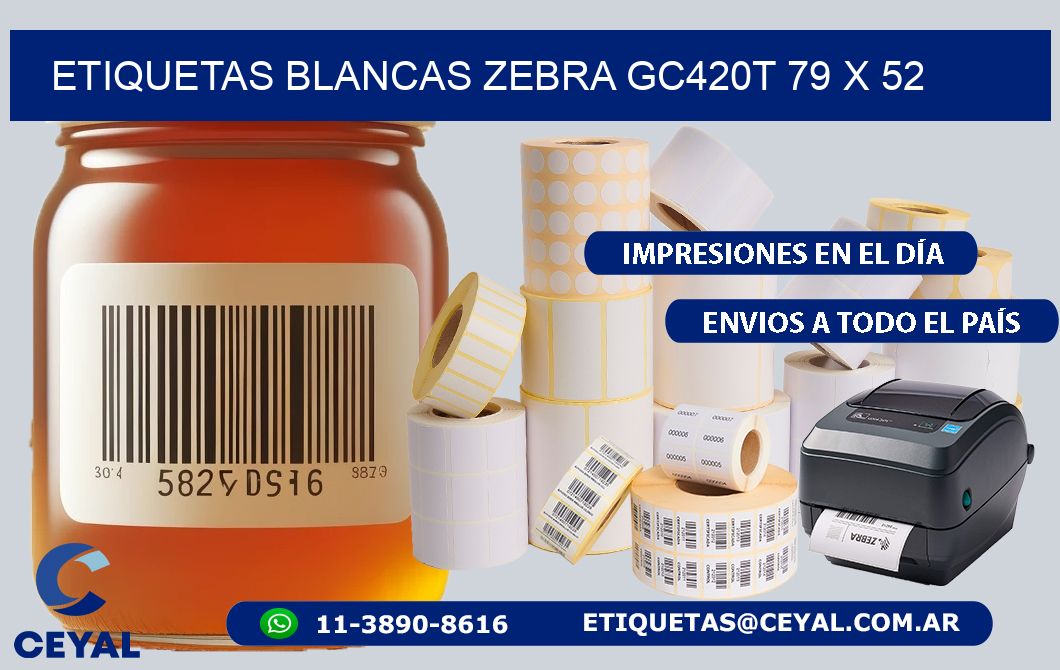 ETIQUETAS BLANCAS ZEBRA GC420T 79 x 52