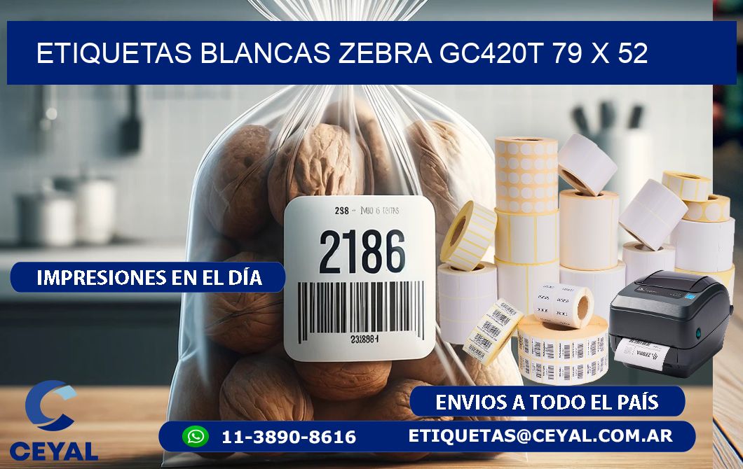 ETIQUETAS BLANCAS ZEBRA GC420T 79 x 52