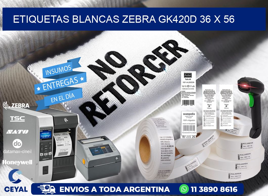 ETIQUETAS BLANCAS ZEBRA GK420D 36 x 56
